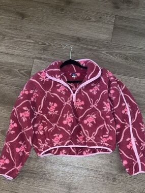 Old Navy Burgundy and Pink Floral Fleece Pullover